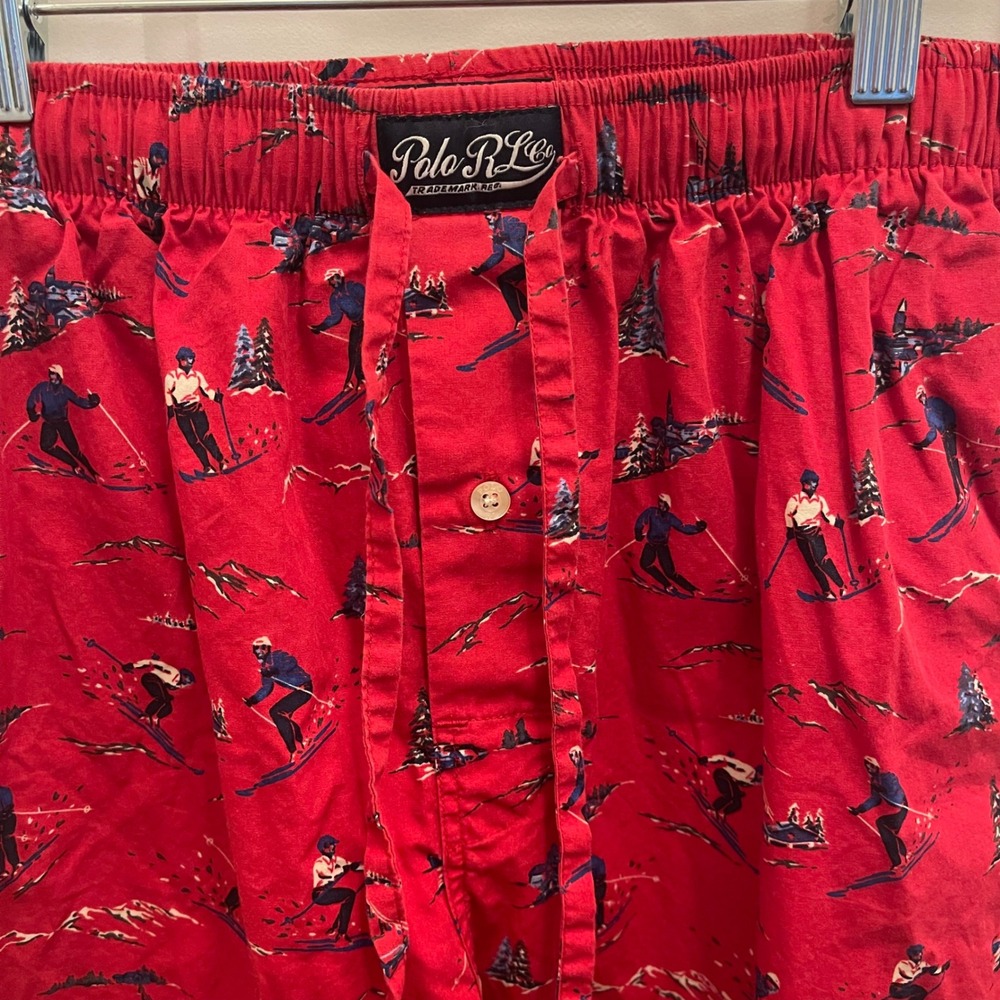 Polo Ralph Lauren Mens Red Skier Print Pajama Pants Sleepwear Small Winter Ski - Picture 2 of 6